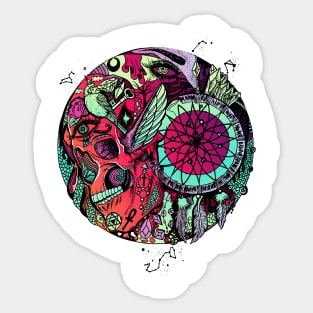 Blue Red Blend Skull and Dreamcatcher Circle Sticker